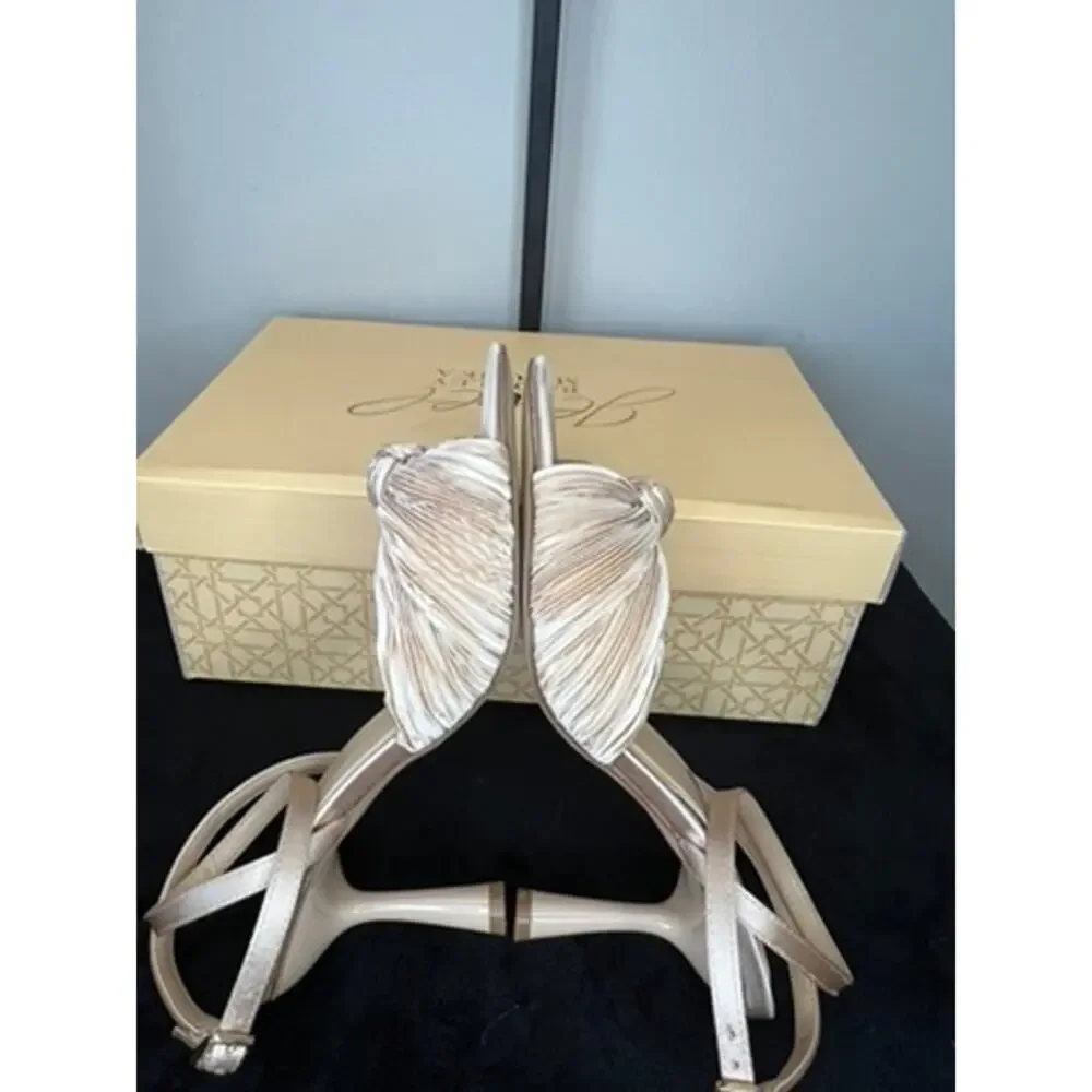 Jewel Badgley Mischka Ibis Latte Satin Knot Evening Sandals Size 6 NIB